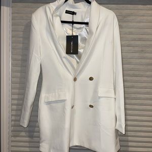 White Gold Button Blazer Dress